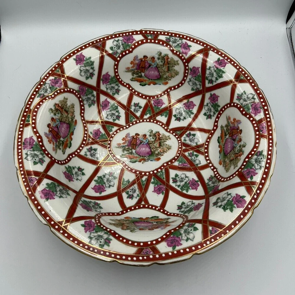 Limoges China Pitcher and Basin Set Large White Red Gold NWOT Courting‎ Couple